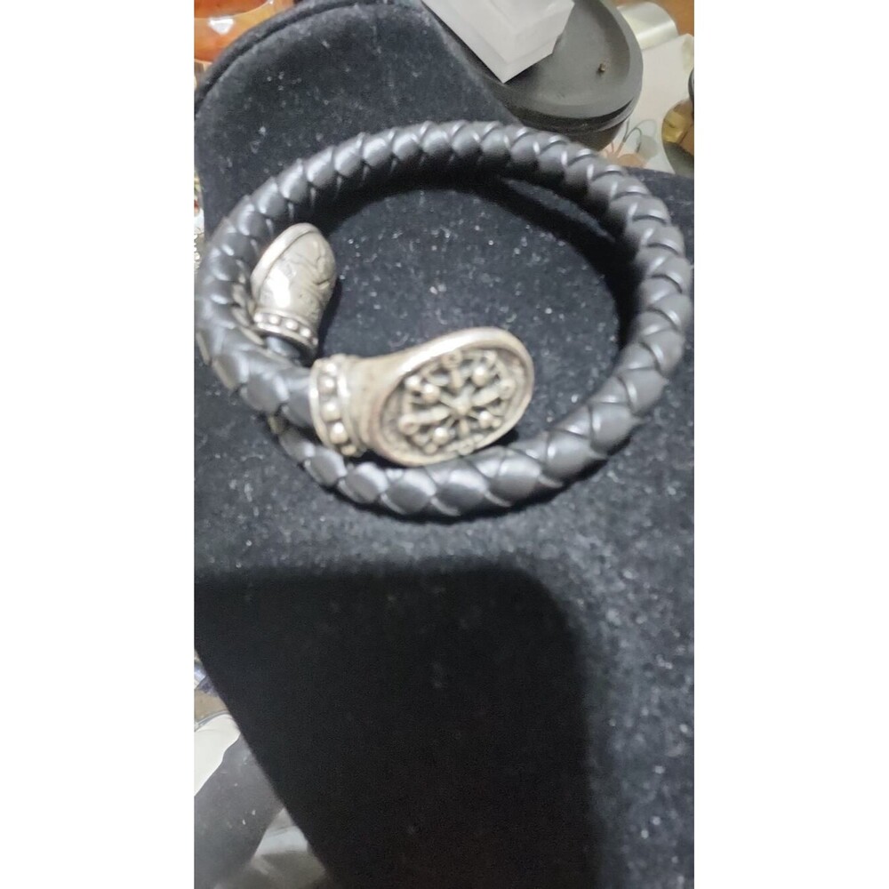 RARE Alex and Ani Sterling Silver .925 Braided Leather Compass Wrap Bracelet
